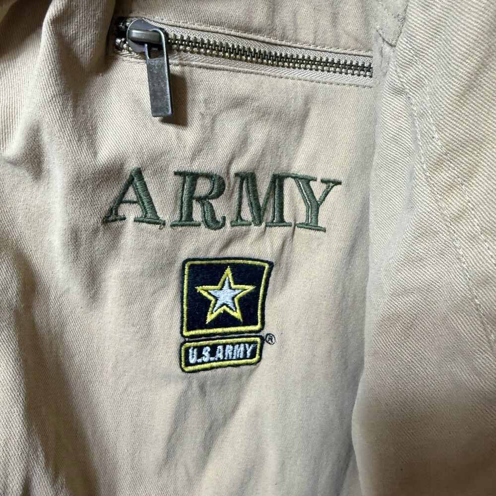 Bradford Exchange Mens Tan Bomber Jacket XL Zip Lined Embroidered Logo Army - Picture 3 of 11